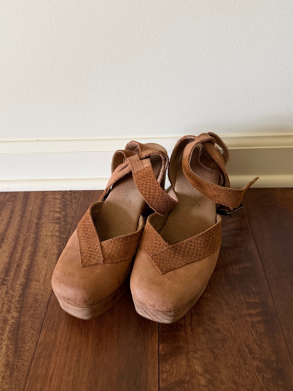 Free People Brown Platform Ankle-Strap Wedges